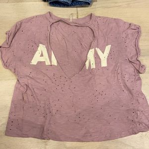 Purple Army v neck cut out t shirt